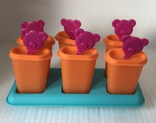 TUPPERWARE D08 6 Stück Eiszwerge Eisförmchen Eis am Stiel orange/blau/pink
