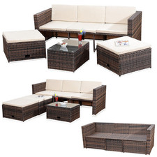 Gartenset Polyrattan Sitzmöbel Set Sofa Tisch 2 Hocker braun Lounge Rattan