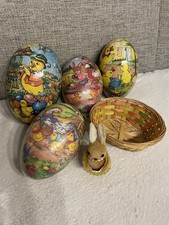 Konvolut 6tlg DDR Papp Osterei Pappmache Osterhase Erzgebirge Osterdeko Ostern