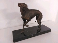 Figur Eisen Windhund Hund Greyhound Statue Skulptur Bronzefarben Marmor Gravur 