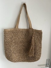 Bast-Henkel-Tasche mit Quaste beige geflochtene Henkel NEU !