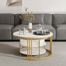 2er Set Couchtisch Kaffeetisch Beistelltisch rund Sofatisch mit Stauraum Fuktion