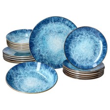Marina 18tlg Tellerset blaue 6 Pers Kuchenteller Speiseteller Suppenteller 