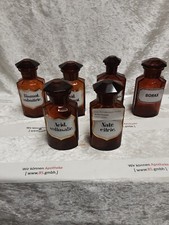 Antike Apothekerflaschen Braunglas mit Stopfen und Goldetikett 