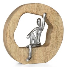 Dekofigur Frau silber auf Mangoholz 20 cm modern sitzend Skulptur Figur Design