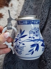 Bierkrug Weinkrug mit Zinndeckel Hutschenreuther Maria Theresia Zwiebelmuster
