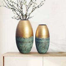 Vase 2er Set FineBuy Blumenvase Aluminium Gold Patina Tischvase Punziert Rund