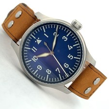 Stowa Flieger Klassik 40 Sunray Blue Automatik Lederband Braun NEU