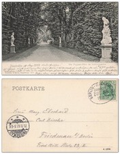 AK Neustrelitz Puppen-Allee Schlossgarten 1902 Bahnpost Berlin - Warnemünde