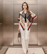 Seide Halstuch Seidentuch Sommer  90x90 Vintage rot weiss Kopftuch Damen Bandana