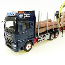 MAN TGX Holztransporter mit Ladekran blau Kurzholz Anhänger Conrad Modelle   ...