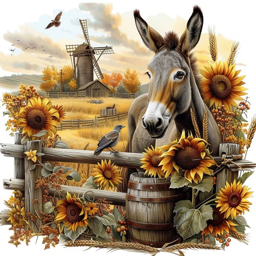 Wandbild esel bauernhof herbst - wandbild,