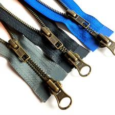 Reißverschluss Metallzähne Bronze Größe #5 YKK 2-Wege teilbar BLAU GRAU 90cm