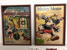 2 x Micky Maus / Mickey Mouse Vintage Holzbild 3D-Relief Disney Deko SEHR SELTEN