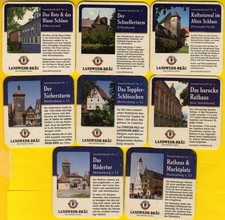 Bierdeckel, Brauerei, Landwehr-Bräu, Reichelshofen, Steinsfeld, 8 Stück