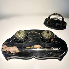 Antike große Nero Portoro Marmor Schreibtischgarnitur 38 cm