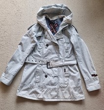 Khujo Damen Herbst Jacke KurzMantel Trenchcoat Parka Gr XL hell blau mit Gürtel 