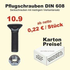 Pflugschrauben DIN 608  Vierkant M10 M12 Güte 10.9  Grubber Schar Wechselspitze