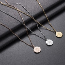 DAMEN KETTE KOMPASS SILBER ROSE GOLD HALSKETTE RUNDE ANHÄNGER EDELSTAHL SCHMUCK