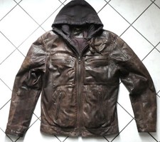 coole braune Lederjacke mit Kapuze  v.  Mainpol  / Übergangsjacke Gr. M - Gay -