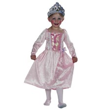 ROSA PRINZESSIN KOSTÜM MIT KRONE UND STAB MÄDCHEN Karneval Fasching Kleid Kinder