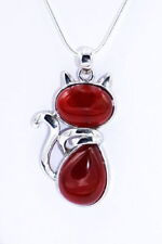 Silberkette mit rotem Achat-Katzenanhänger
