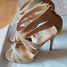 Jimmy Choo Stiletto Sandale, Leder, Champagne mit Strass, Gr. 39