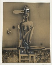 DM. 5851 Paul Wunderlich Farbseriegrafie "Akt auf einem Stuhl" ca. 53,5 x 41 cm