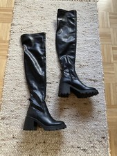 Zara Overknee Stiefel Neu Schwarz 38 39 Chunky Plateau 