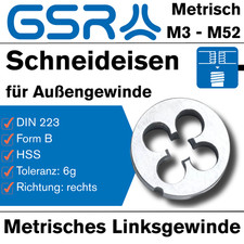 GSR Schneideisen Linksgewinde Gewindeschneider Außengewinde Metrisch M3-M52 HSS