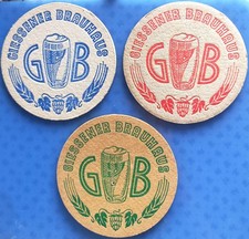 3 verschiedene alte Bierdeckel Giessener Brauhaus um 1952-54