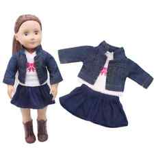 Blau Weiß Kleidung Set für 18" American Puppe Denim Rock für 43cm Puppen Zubehör