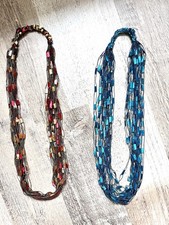 2 x Faden-Halsschmuck Halstuch Halskette, 30 cm, türkis und rot/rost