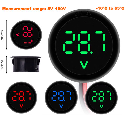 100v auto voltmeter led - dc, 4v-100v