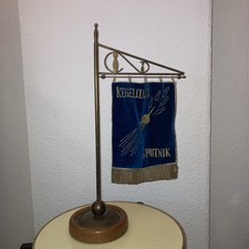 Stammtisch Fahne, Wimpel, Ständer Holz, Messing, Antik, Kegelclub Sputnik