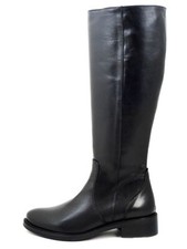 Damen Stiefel 36 Knielang Leder Schwarz Low Heel Made in Italy