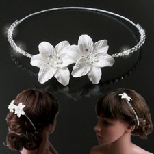 Haarreif Braut Hochzeit weiß Blüten Strass Diadem Kommunion Blumenmädchen H5155*