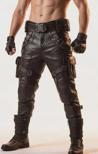 Tactical black leather pants - black,