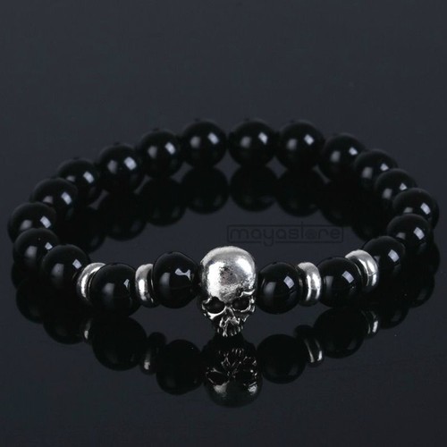 8mm armband skull natur - armband, stein