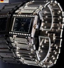Akzent Damen Frauen Armband Uhr Schwarz Silber Farben Elegante Damenuhr Strass