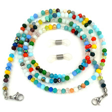 Brillenkette Brillenhalter BLAU BUNT Brillenband Glasperlen Edelstahl 4023P