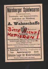 NÜRNBERG, Werbung 1902, A. Wahnschaffe Spielwaren Schnitzereien