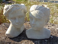 2 Edle Pflanzbüsten Mädchen & Junge Blumenntopf Pflanztopf Zement Garten Blumen