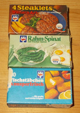 3 Pappschachteln Iglo Steaklets + Spinat + Fischstäbchen Kaufladen Schaupackung