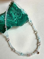 Kette Collier Aquamarin facettiert, Bergkristall, Rosenquarz Gold 585