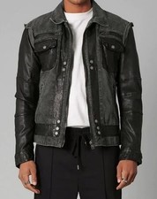 BE EDGY BEzaid Jacke Leder Denim Gr. M, grau schwarz, Punk, Metall...