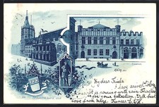 Mondschein-Lithographie Köln, Gürzenich, Ritter mit Schild, Wappen 1899 