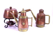 Vintage Set Kupfer Messing Teekanne Stövchen  Hammerschlag Handarbeit Geschirr