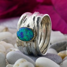 Wickelring zweifarbig 9 Karat Gelbgold Sterlingsilber 0,9 Karat Opal Stein Größe