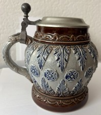 King Bierkrug Zinndeckel - Steingut - Handarbeit - W.Germay - vintage